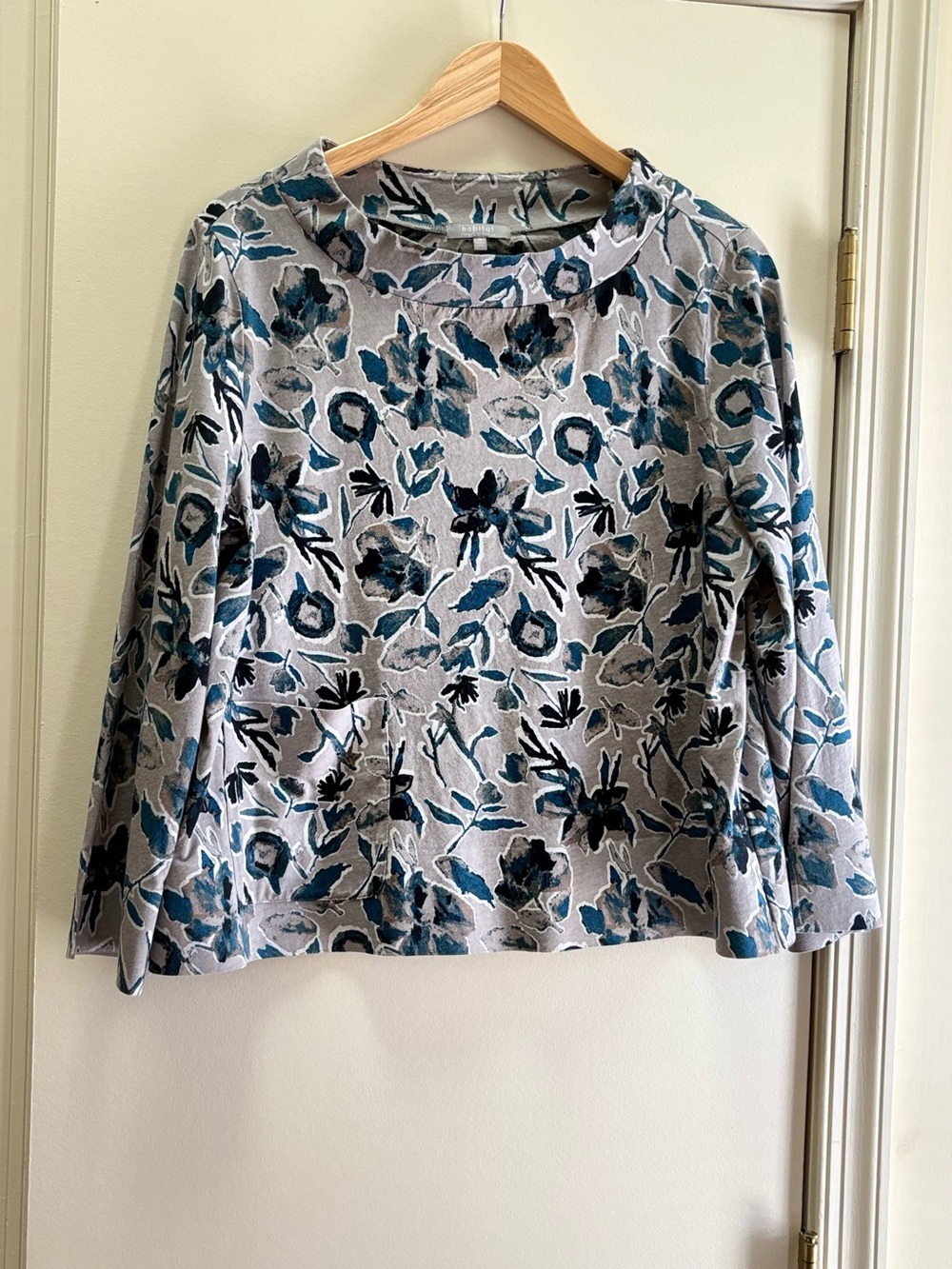 Habitat Floral Print Long-Sleeve Top in Teal and Gray